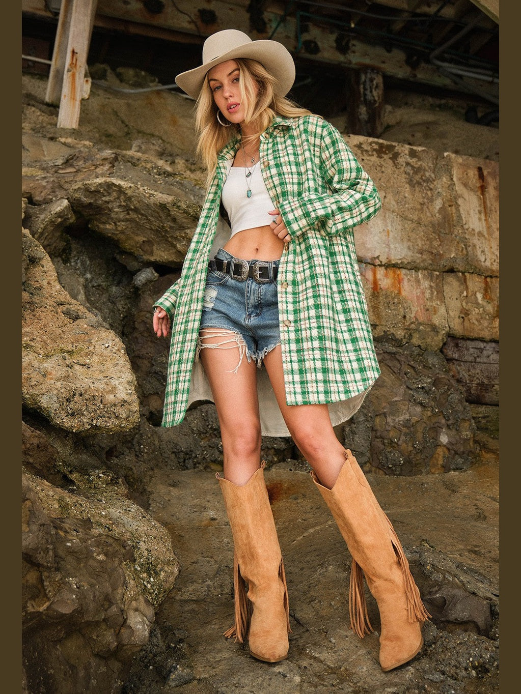 Yarn Dyed Plaid Metallic Wool Blend Shirt Jacket