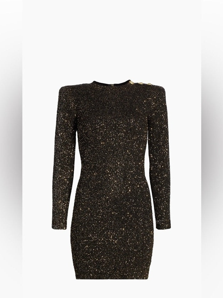 L'AGENCE Cherry Sequin Knit Long-Sleeve Minidress