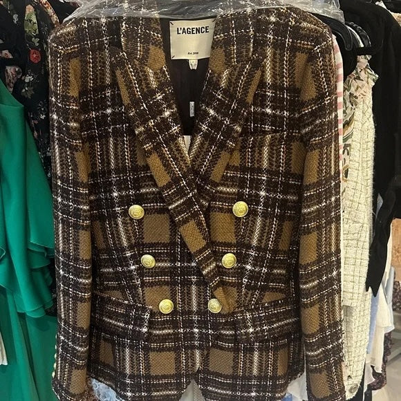 L'AGENCE Kenzie Plaid Double-Breasted Blazer