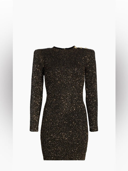 L'AGENCE Cherry Sequin Knit Long-Sleeve Minidress