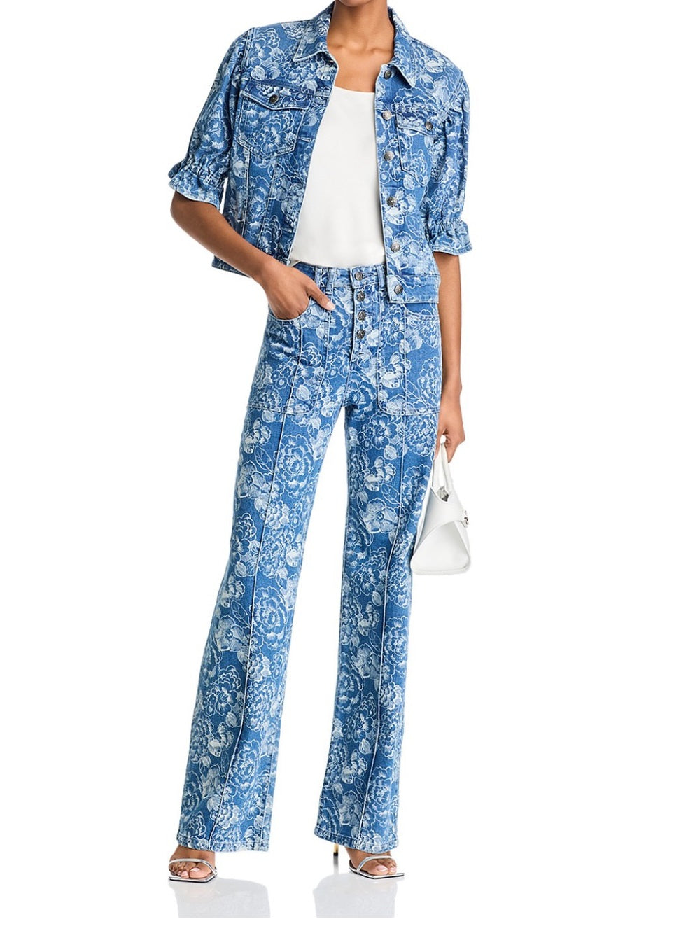 cinq a sept Sketchbook Floral Vivian High Rise Jeans in Indigo/White