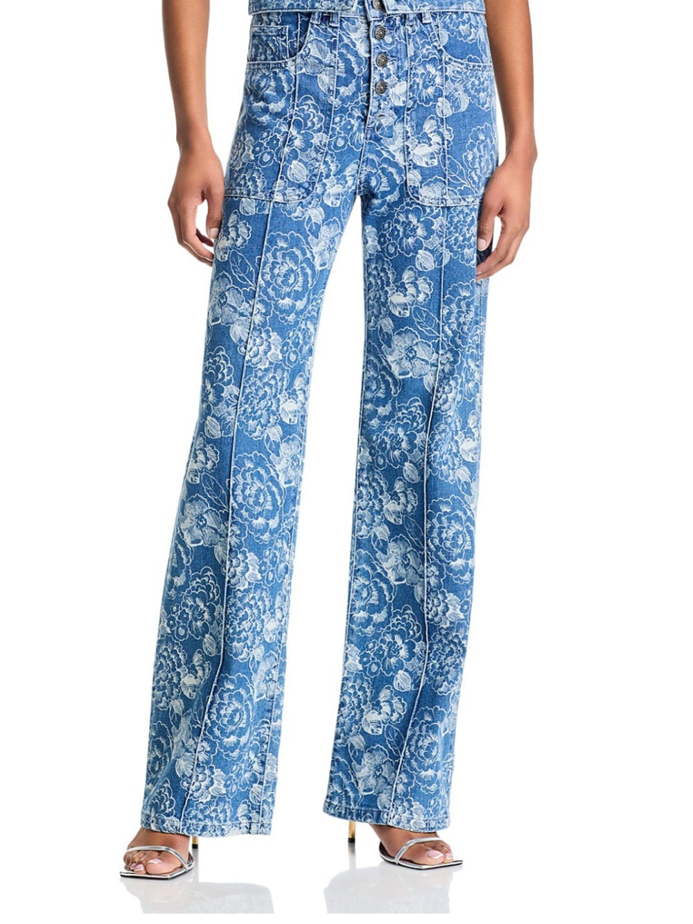 cinq a sept Sketchbook Floral Vivian High Rise Jeans in Indigo/White