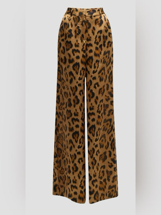 L'Agence Leopard-Print Silk Wide Leg Pants