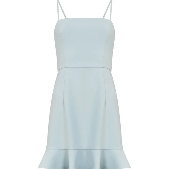 Light blue dress with thin straps on a white background